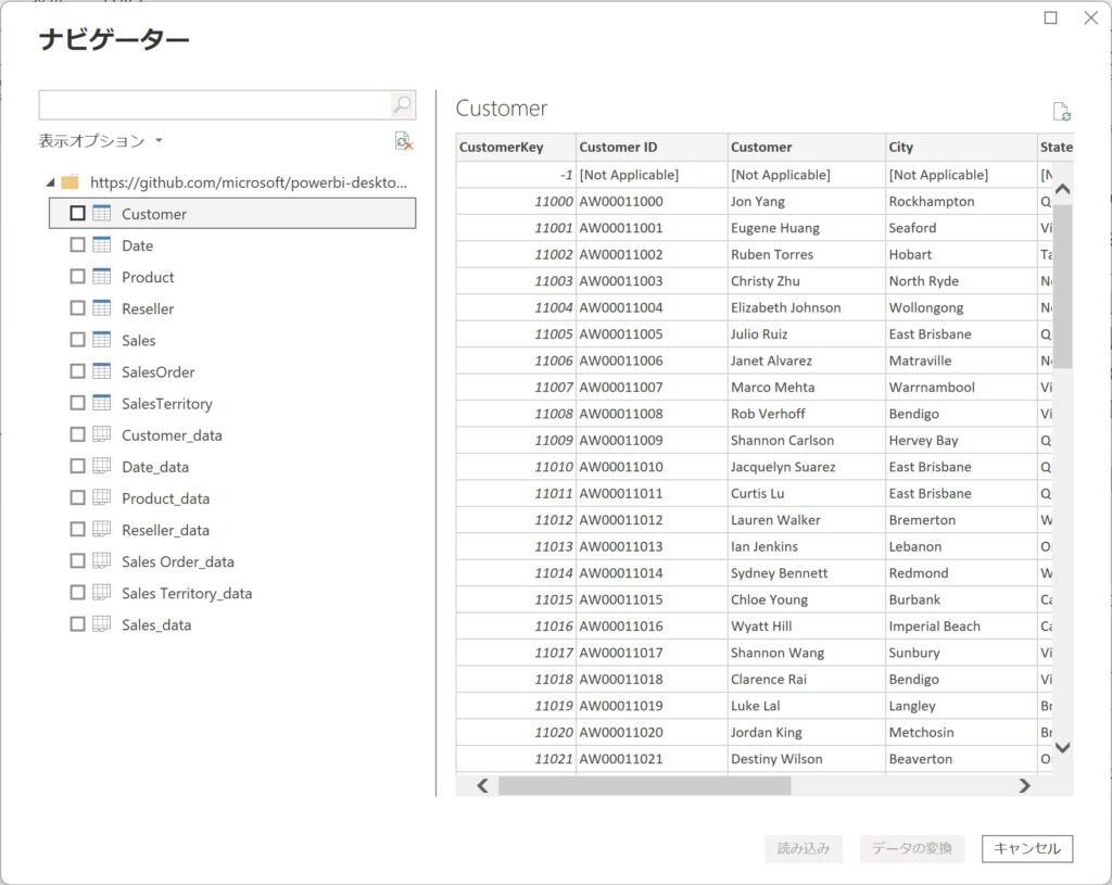 Power BI Desktopナビゲーター